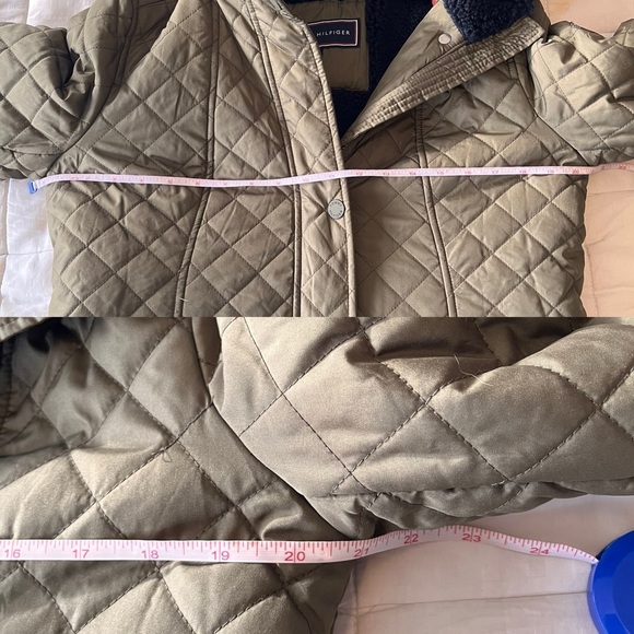 NWOT Tommy Hilfiger Water Resistant Faux Fur Trim Hood Puffer Coat M Green/Blue - Picture 14 of 15